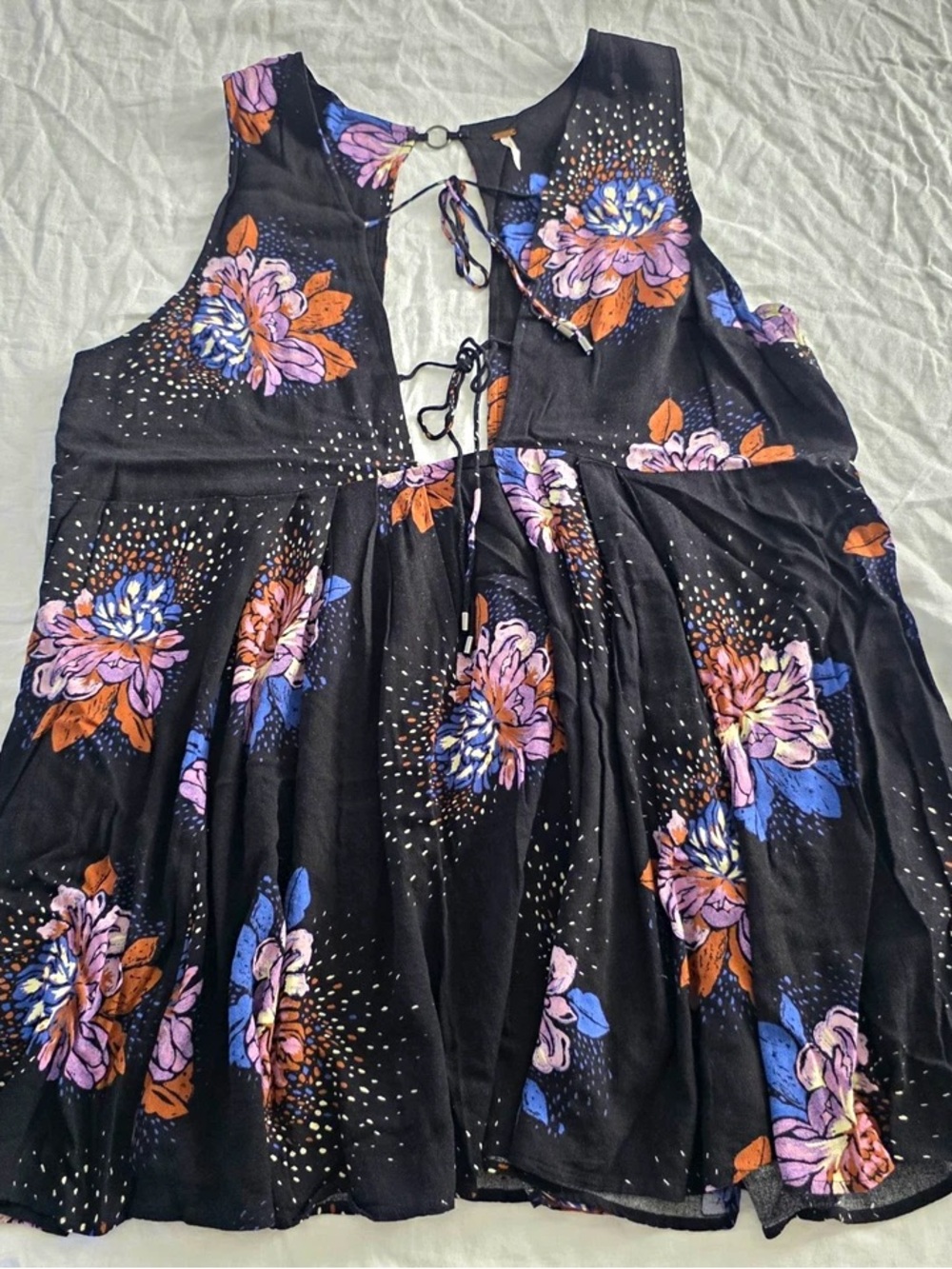 Free People Black Floral Backless Tie Sundress